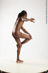 Nude Man Black Standing poses - ALL Athletic Standing poses - knee-bend Black Dreadlocks Realistic